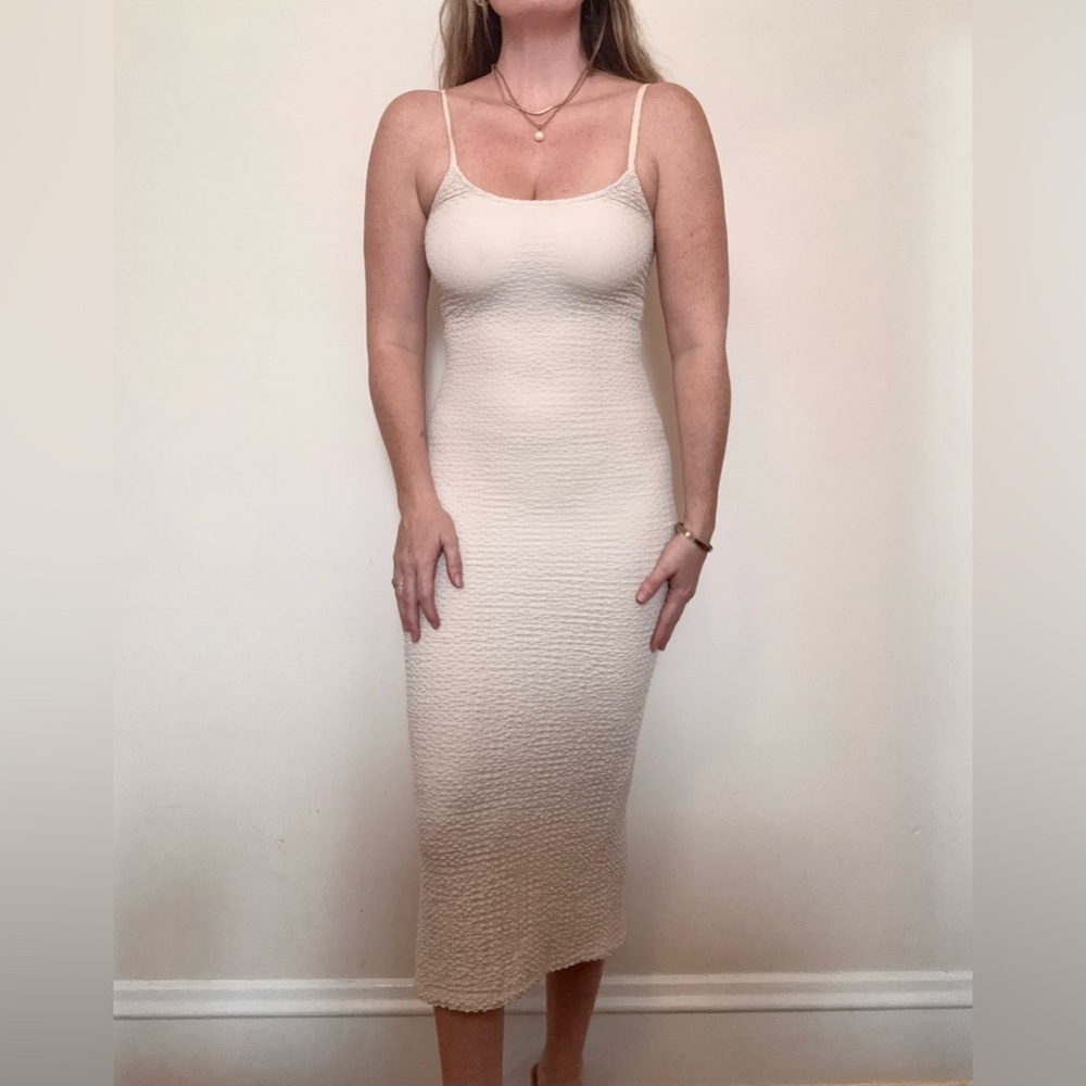 Off White Textured Midi Dress